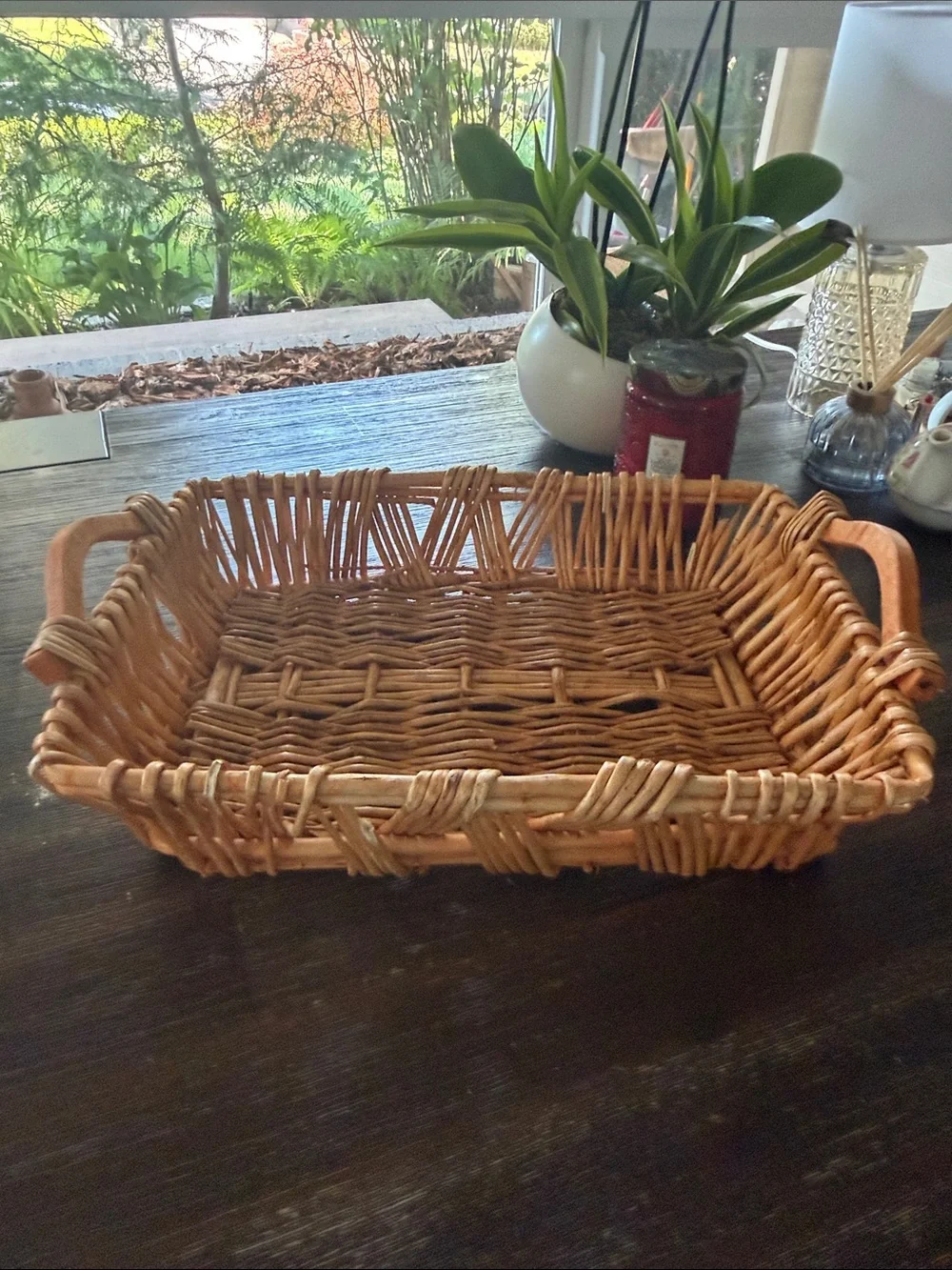 Woven Rattan Serving Basket in Natural Brown